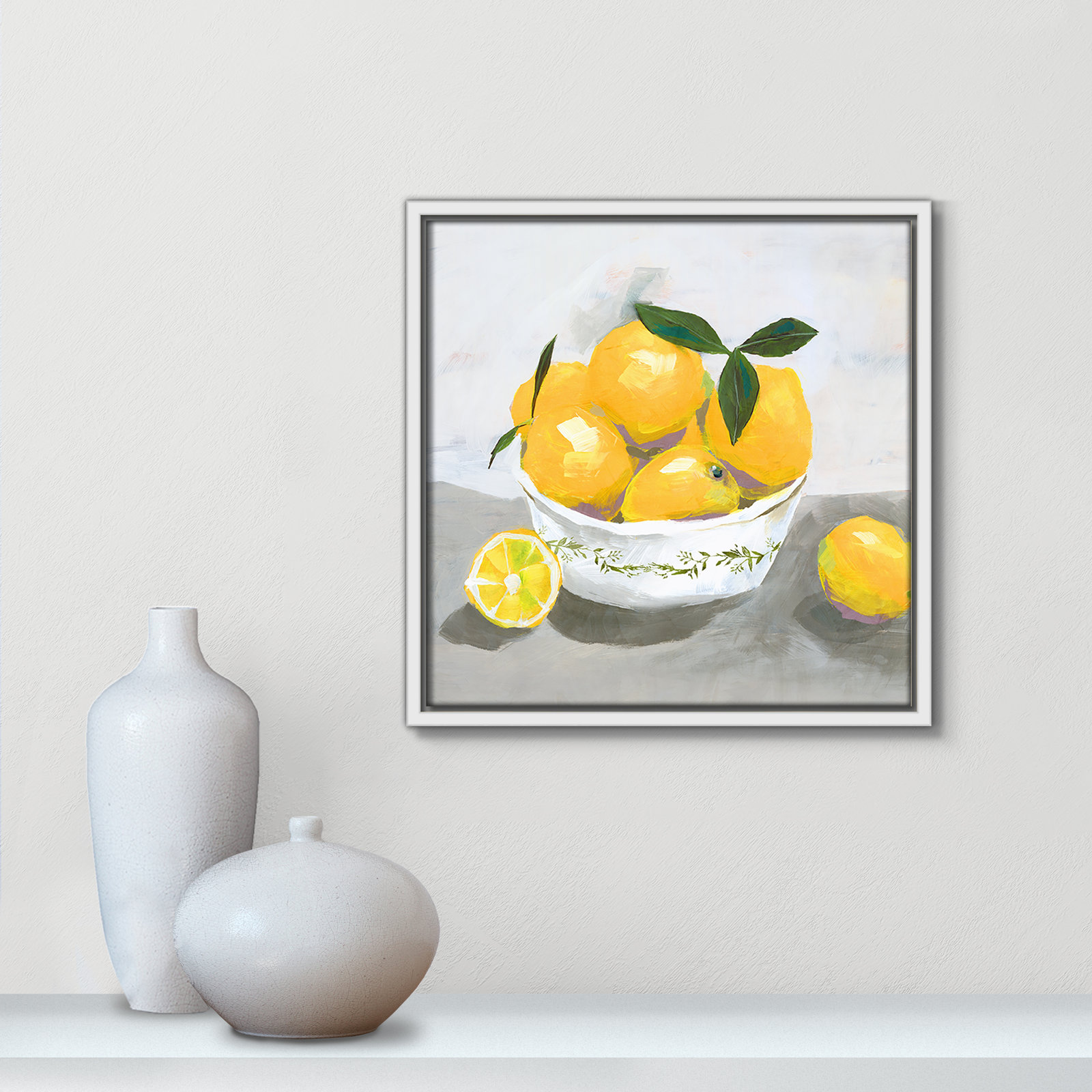 Hayons "Lemons" Painting by Isabelle Z, 13.5" H x 13.5" W x 2" D, White Framed Canvas