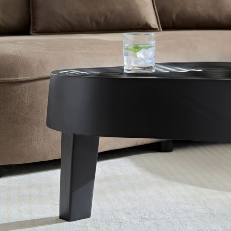 Matte Black Fiberglass Irregular Lift-Top Coffee Table