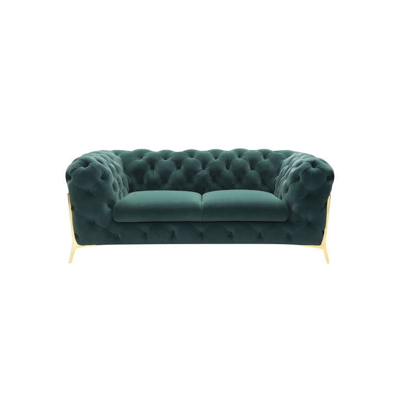 Soule - Causeuse transitionnelle en velours, Velours vert, H 30 po x l 74 po x P 40 po