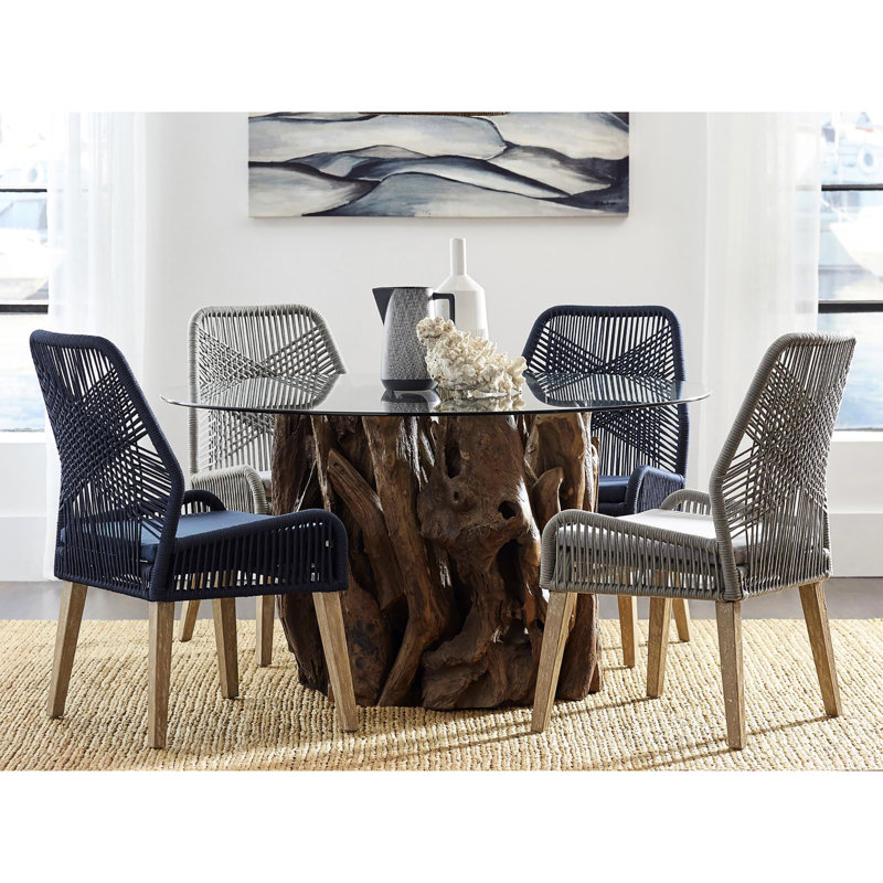 Chaises d'appoint bleu marine foncé à 2 - structure, finition patinée, coussins en mousse, chic côtier pour espace repas (2 unités)