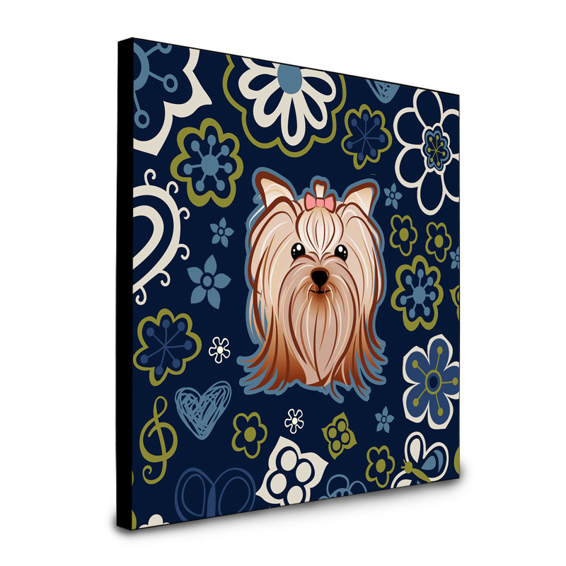 Art encadré fleurs teckel à long Bissell, Yorkshire Terrier Yorkie