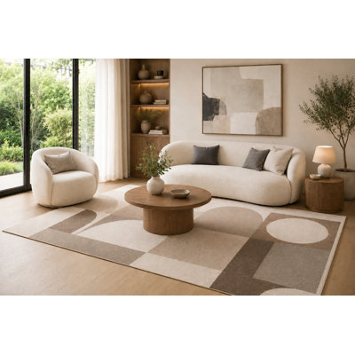 Grand tapis moderne ultra-léger beige, taupe et brun 6 pi 7 po x 9 pi 10 po pour salon, tapis doux à poils courts avec envers antidérapant pour la chambre à coucher, la salle à manger et le bureau personnel