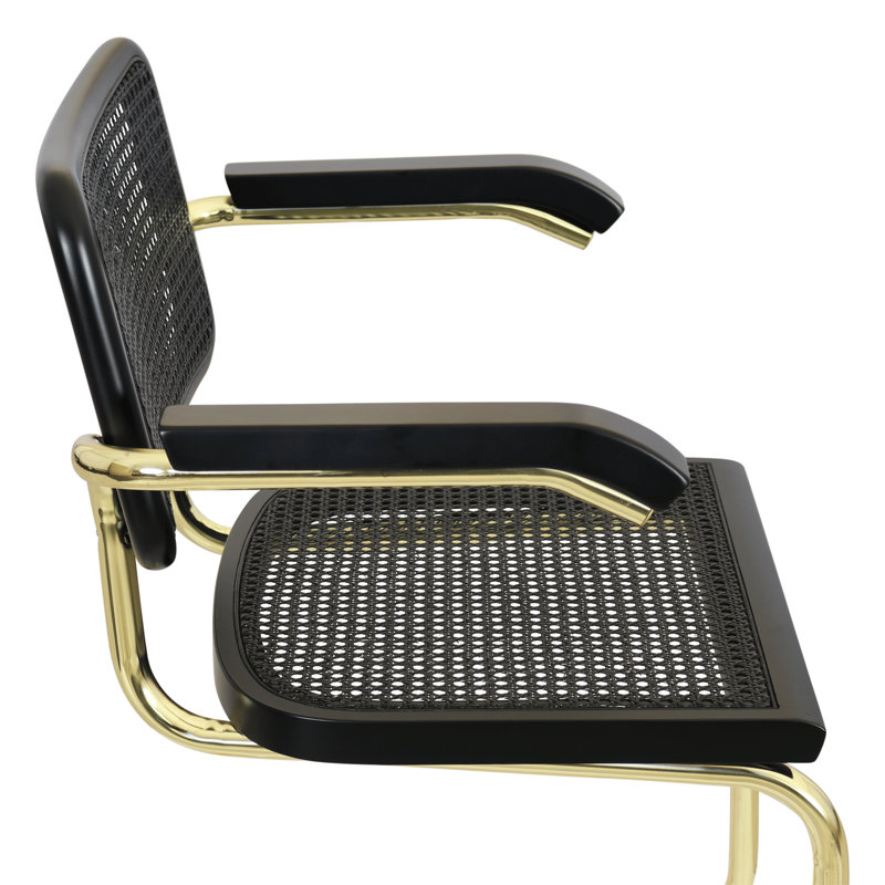 Marcel Breuer Cesca Cane Cantilever Dining Armchair Arm Chair, Black/Brass
