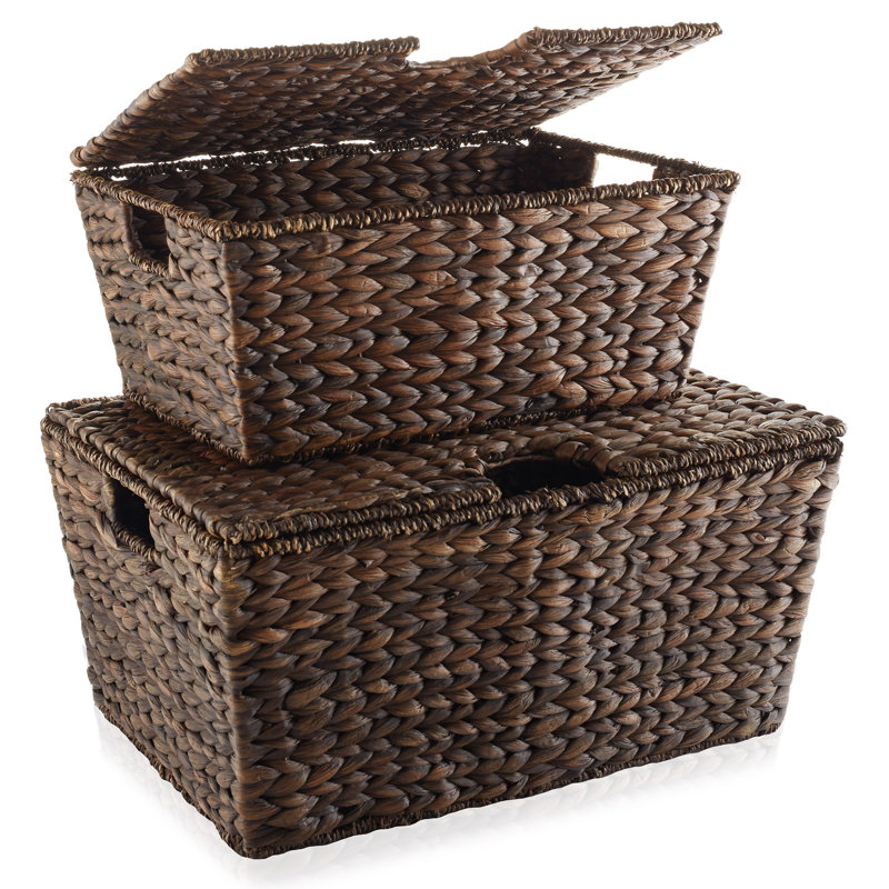 Casafield Water Hyacinth Nesting Storage Baskets with Lids (Medium and Large)