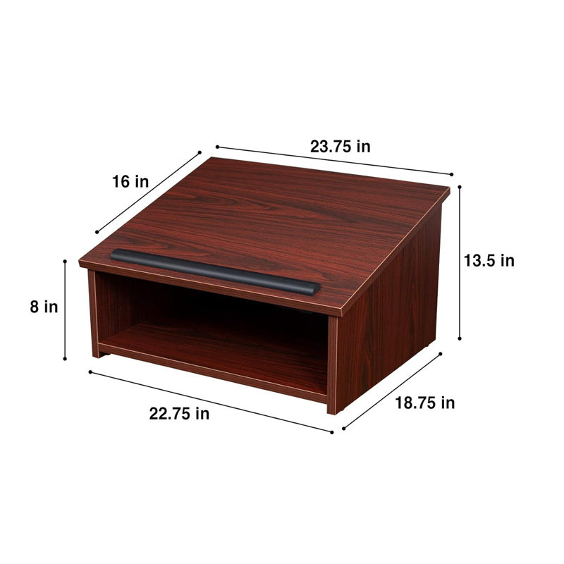 Pupitre de table portatif avec bibliothèque et tablette de rangement, finition en acajou durable pour les orateurs et les présentations