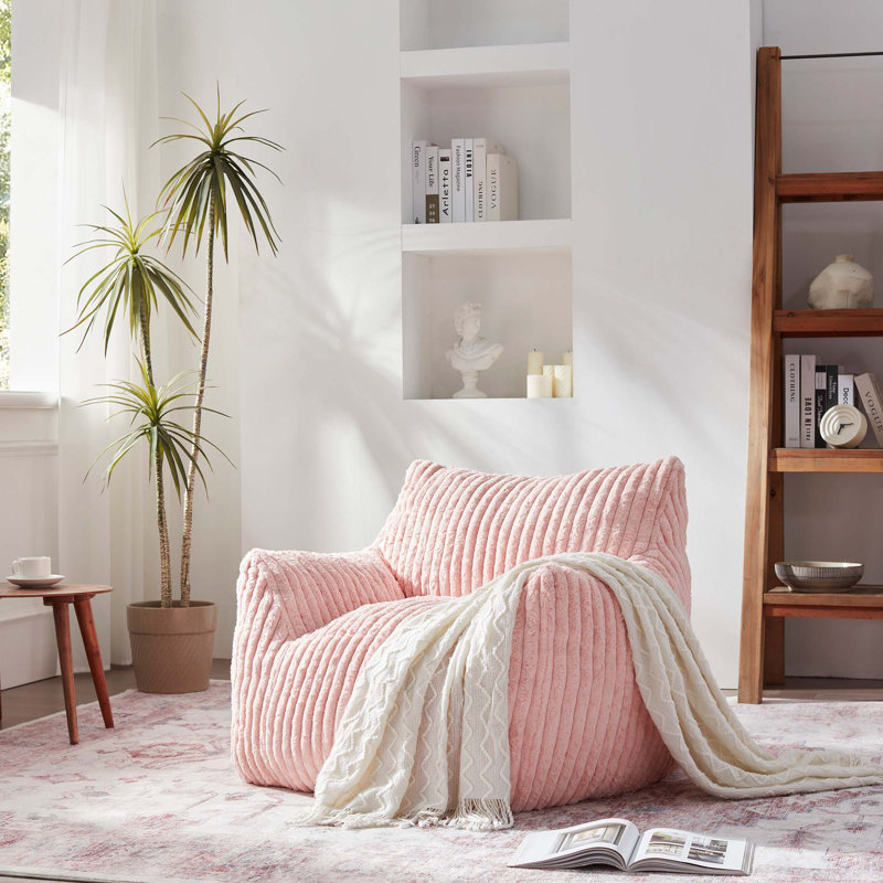 Pink bunny plush foam-filled compressed beanbag chair, Pink, 27.9“ H x 37" W x 33"D