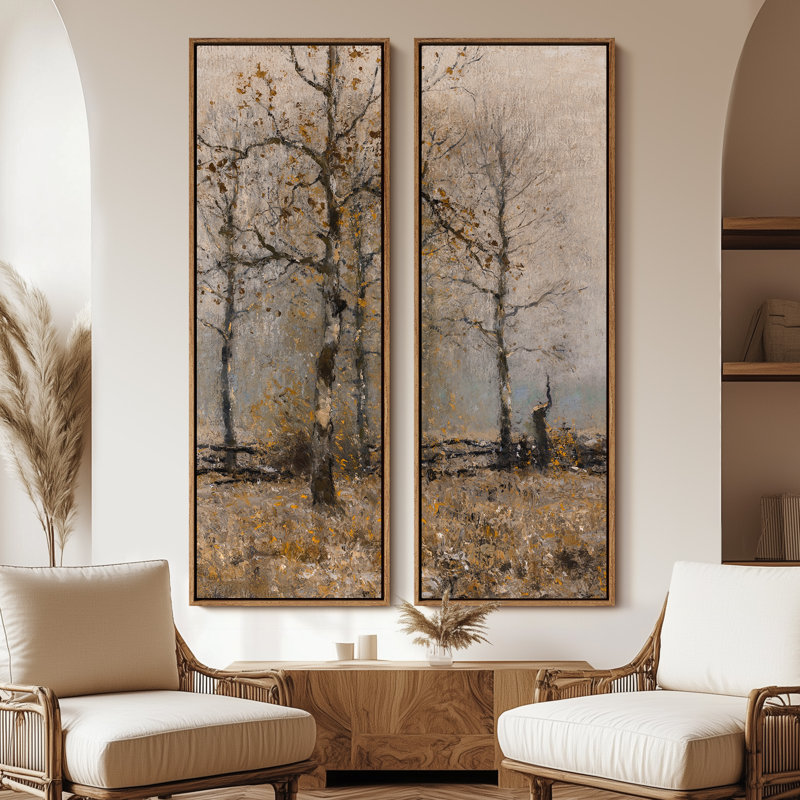 Ensemble de 2 toiles encadrées 20 x 60 pouces Vintage Floral and Landscape, Naturel