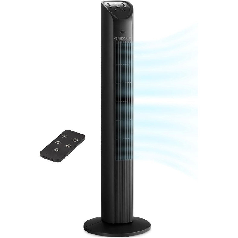 36" Black Oscillating Tower Fan with Remote Control