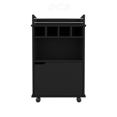 Phoenix Bar Cart With 2 Open Shelves  4 Cubbies And Cabinet