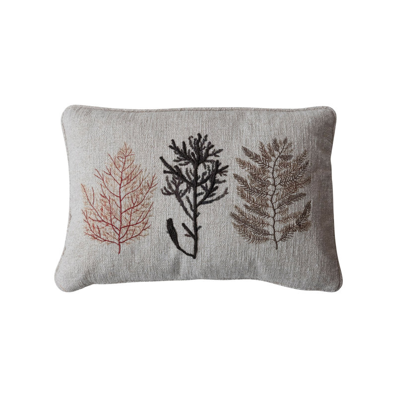 Multicolor Cotton Blend Botanical Embroidered Lumbar Pillow
