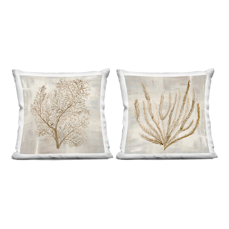 Ensemble de coussins décoratifs imprimés 2 pièces Beige Tides Coral Branches par Hannah Dawson