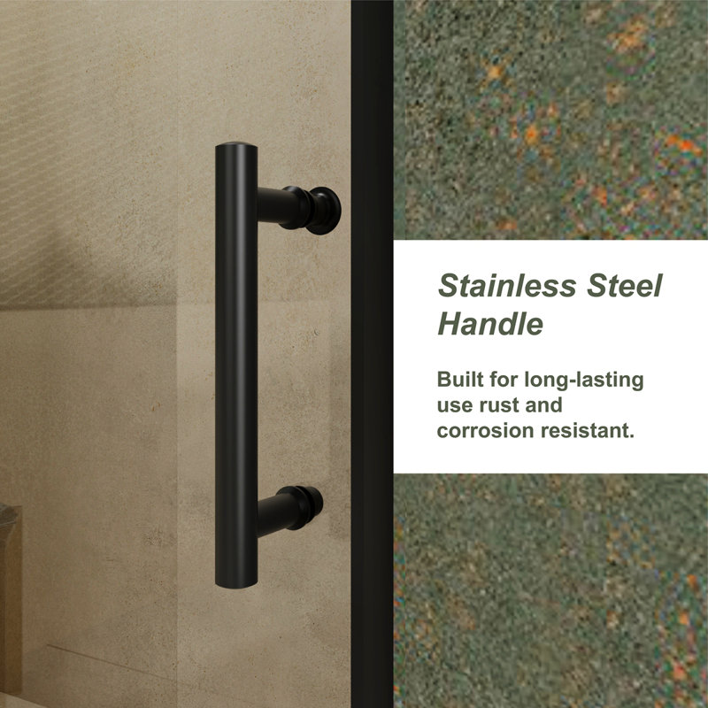 60.In W X 72.In H Single Sliding Shower Door, 1/5 Inch Thick Clear Tempered Glass Shower Door With Stainless Steel Handle, Black