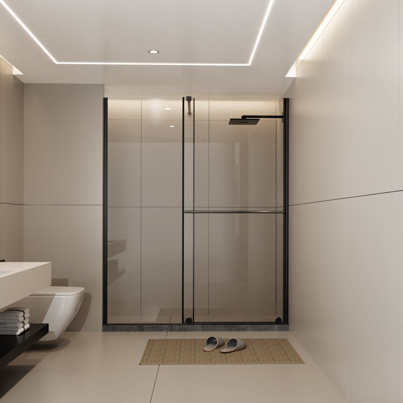 60 In. W X 72 In. H Adjustable Walk-In Shower Sliding Door & Screen (30"-60" Width Range), 1/4" Tempered Glass Shower Enclosure With Stainless Steel Handle, Supporting Bar, Leak-Free Design For Bathroom