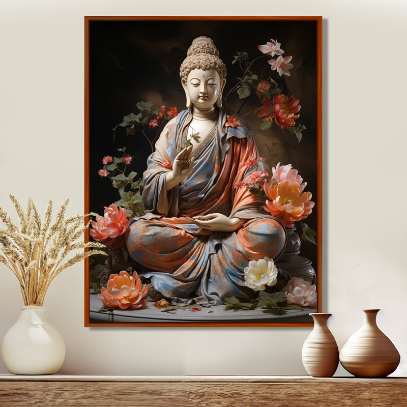 Corail gris bouddhiste Art bouddhas geste - décoration murale bouddhisme, H 20 po x l 12 po x P 1 po, Cadre flottant brun