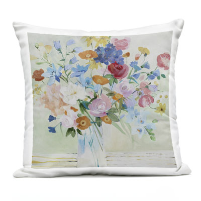 Abstract Mixed Hued Flowers Outdoor Printed Pillow, design by LORENZO COLLECTION