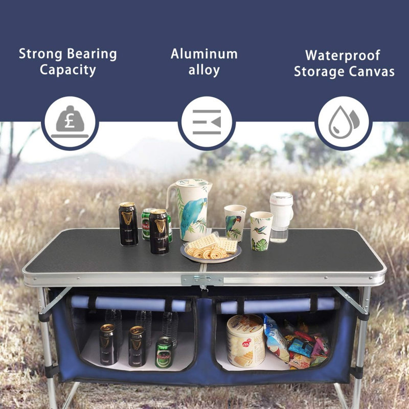 Table de camping pliante portable avec rangement sous la table | Idée de cadeau
