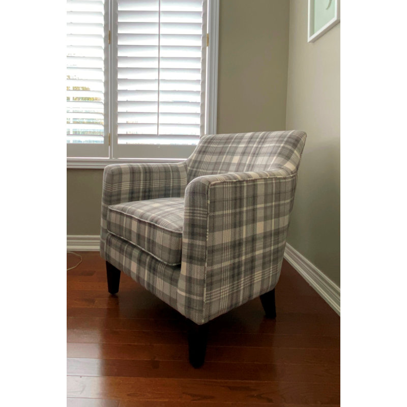 Labrea Upholstered Armchair, Gray Plaid Linen Blend