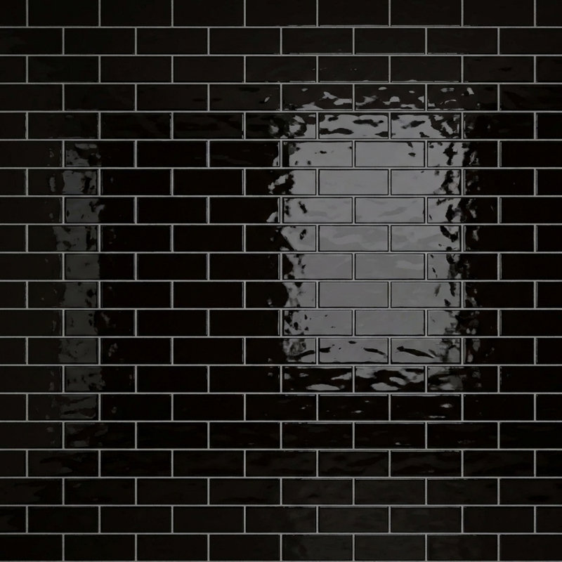 Vetri Black Glossy 3x12 Ceramic Subway Wall Tile Handmade Look, Black