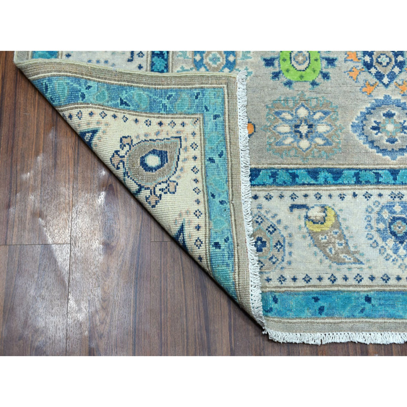 Tapis de zone en laine 5 pi x 6 pi 4 po à la main one-of-kind noué la