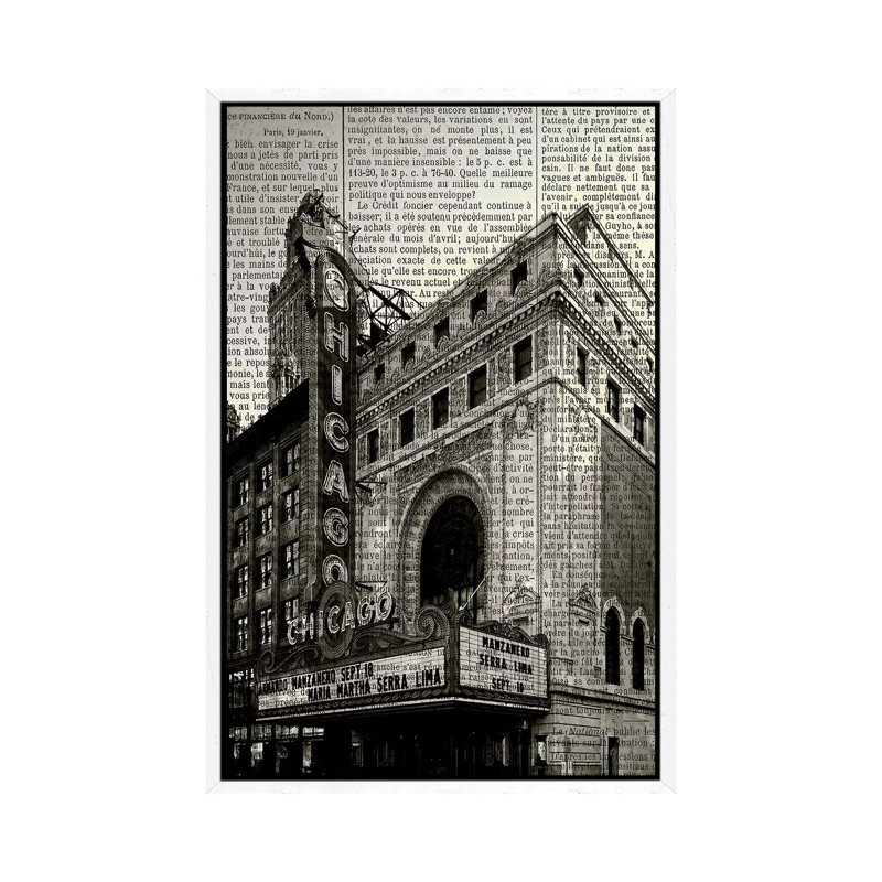 Newspaper City 2 by Kimberly Allen - Print on Canvas, 66.04cm H x 45.72cm W x 3.81cm D, White Framed