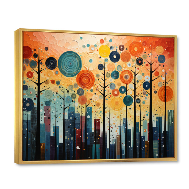 Mid-Century coloré audacieux «Breeziness III» - impressions abstraites sur toile de style Mid-Century, Cadre flottant doré