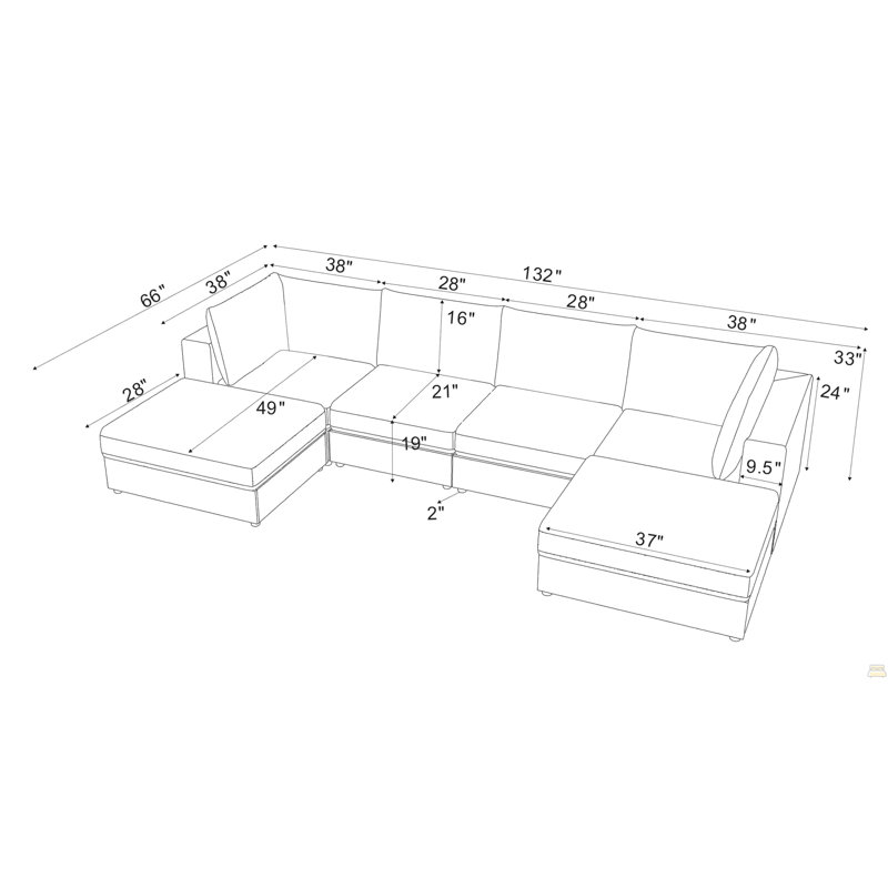 Canapé modulaire réversible en velours côtelé, 132" W, Dark Green Corduroy, Black