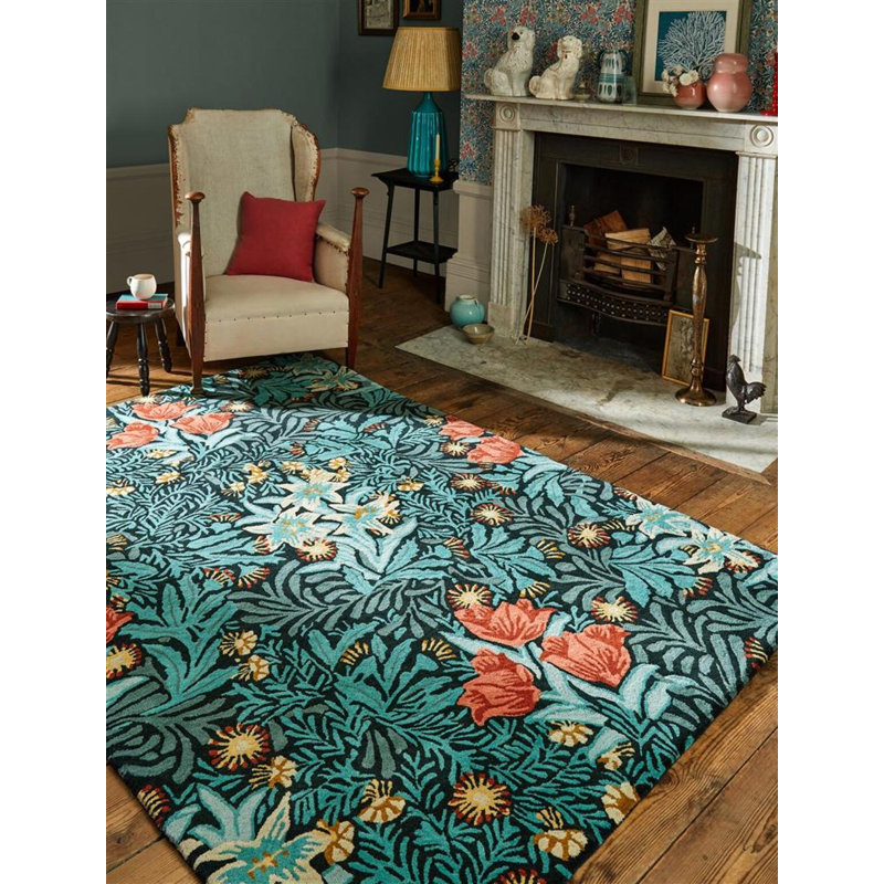 Wool Floral Area Rug, Rectangle 4'7" x 6'7"