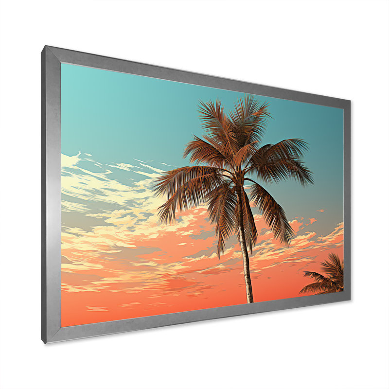 Palmier au coucher du soleil sur toile, Cadre photo argenté, H 16 po x l 32 po x P 1 po