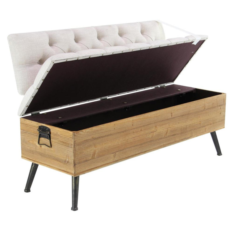 Banc de rangement en bois blanc Sibo avec siège et dossier capitonnés crème 48 po x 20 po x 30 po