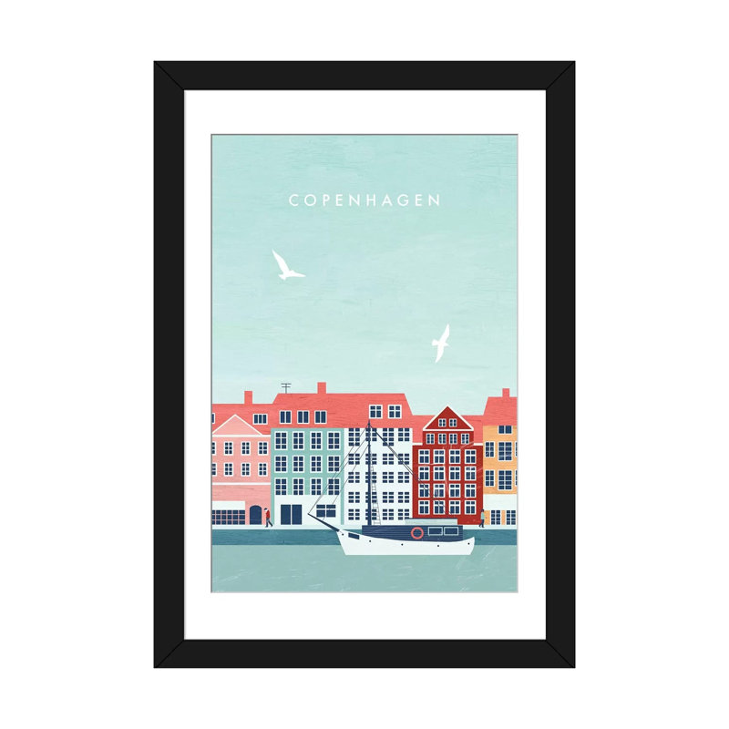 « copenhague », impression sur toile, Papier d'art encadré noir, Blanc, H 24 po x l 16 po x P 1 po