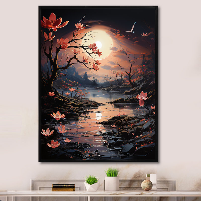 «Blooming Night In surrealism River» sur toile, Cadre flottant noir, H 40 po x l 30 po x P 1,5 po