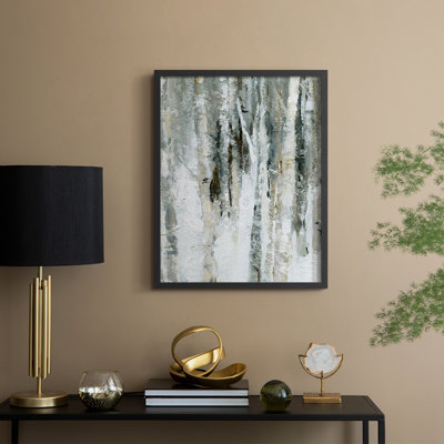 «Snowy Birch I», reproduction encadrée - bois massif