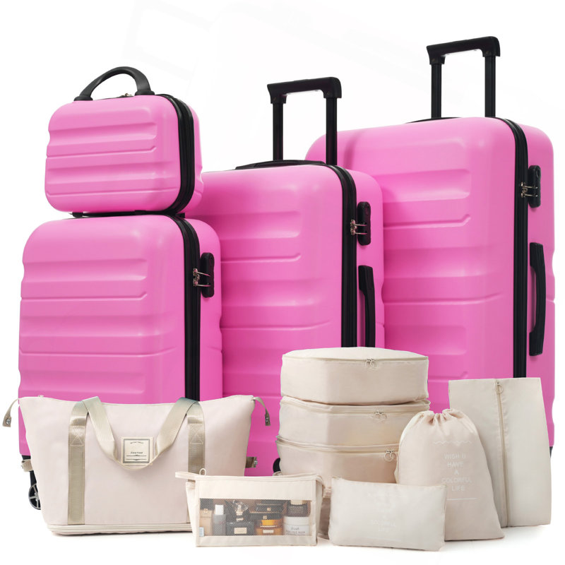 Ensemble de valises en plastique Hardshell - Valises légères et durables avec deux roulettes pivotantes, tailles de bagage à main et pour bagages