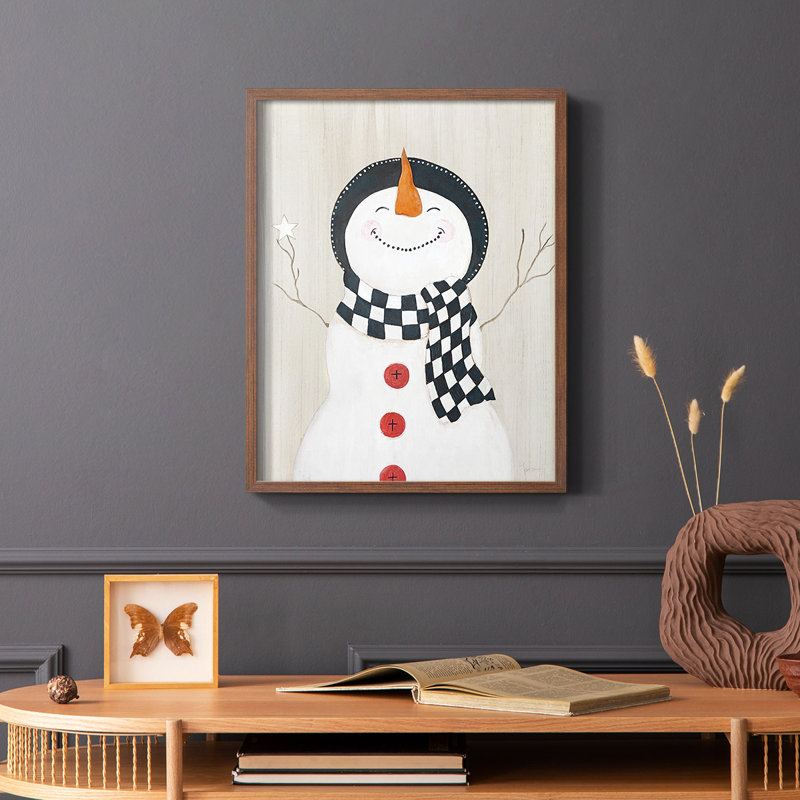 Festive Snowman II, reproduction encadrée - bois massif, Brun, H 20 po x l 16 po