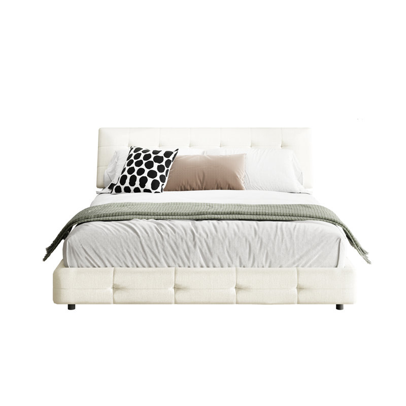 Lit plateforme en chenille avec lattes en bois et en métal, support double, solide et stable, silencieux, Beige, Grand lit