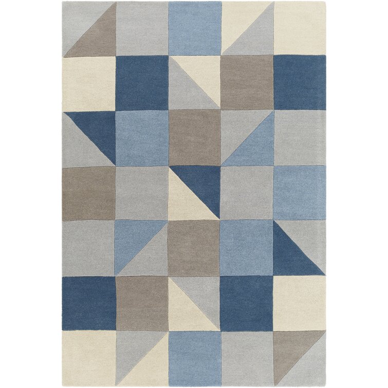 Bamse Geometric Handmade Tufted Wool Blue/Gray Area Rug