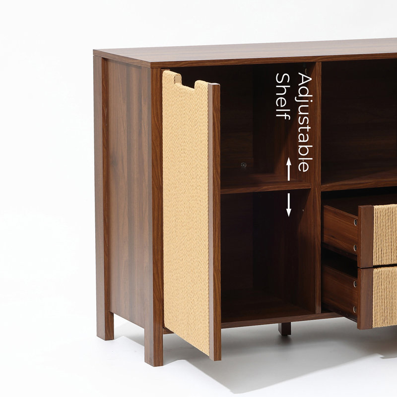 Armoire de rangement en noyer de 34,4 po avec porte en corde tissée