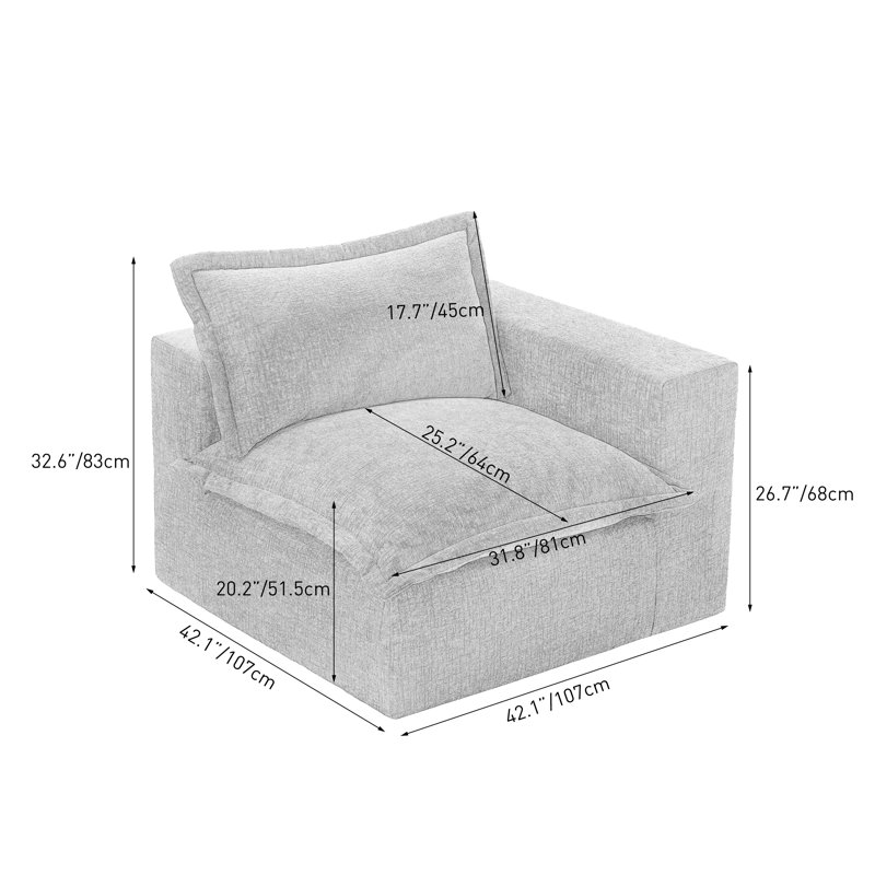 Upholstered Soft Gray Chenille Accent Lounge Chair with Cushion Back – Fully Compressed, No Assembly Required, Gray