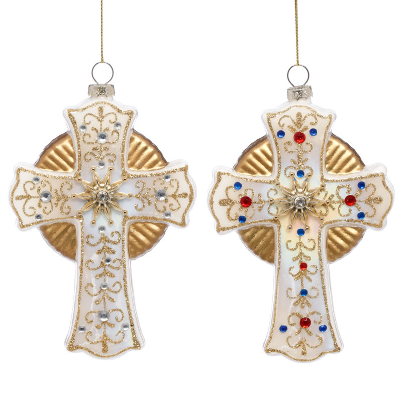 Bejeweled Cross Ornament, Set Of 6 - 6 Inches