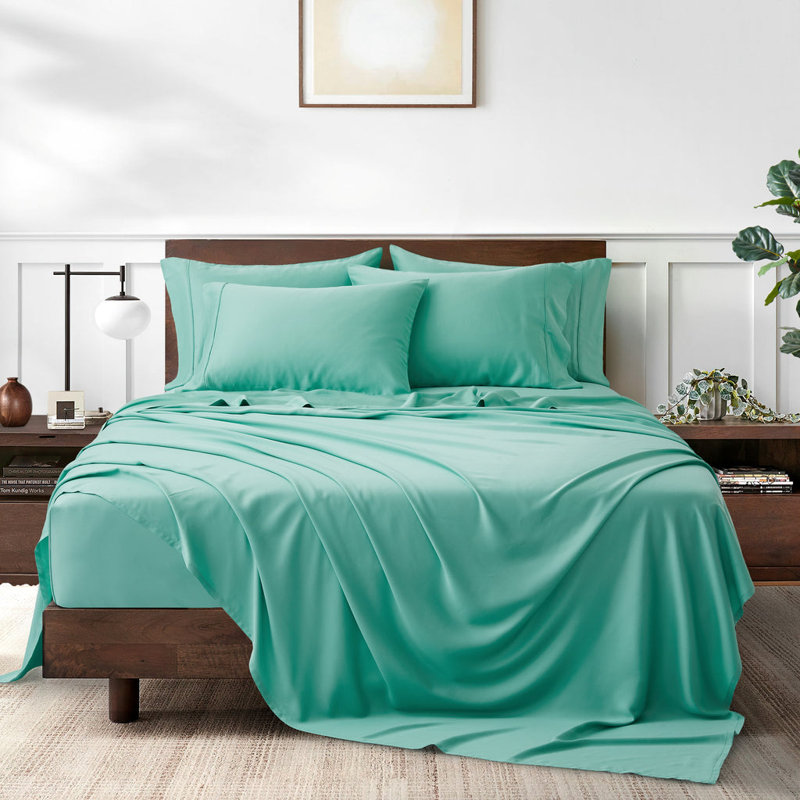 Sateen Sheet Set, California King Sheet Set with 2 King Pillowcases, Sage Green