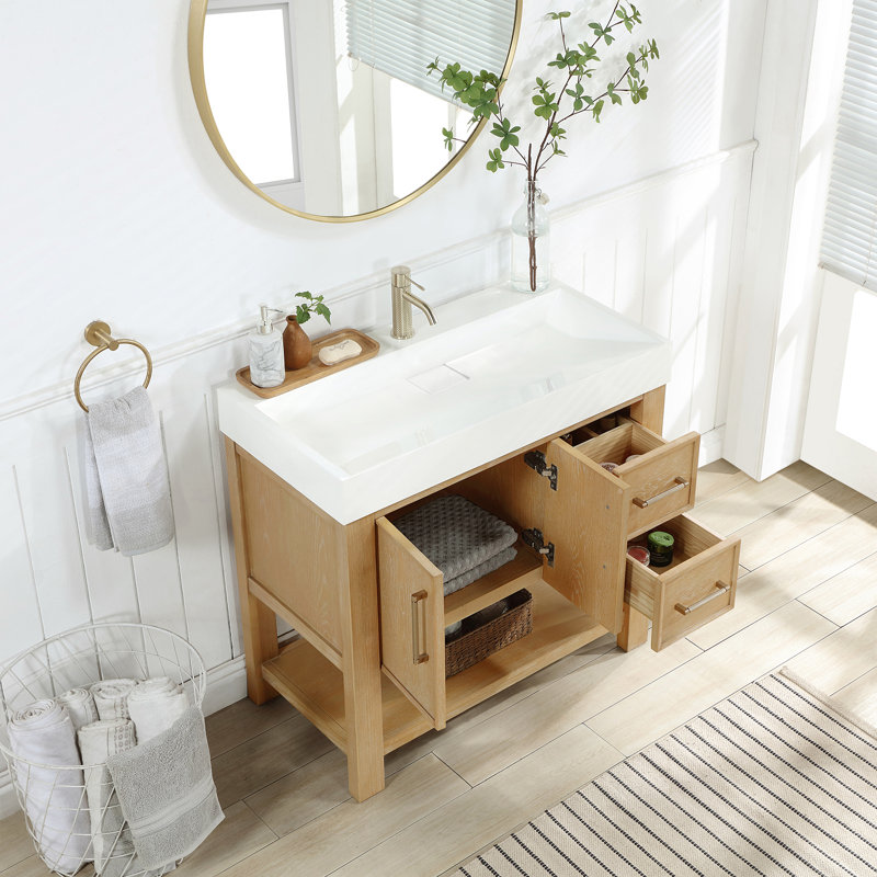 Ensemble de meuble-lavabo simple 35,4 po avec comptoir en pierre et miroir Maho