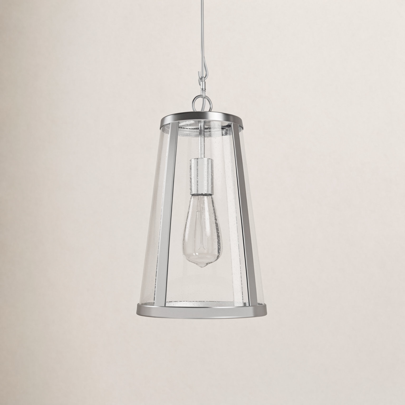 Single Light Glass Dimmable Pendant, Polished Nickel, 17.38" H x 16" W x 16" D