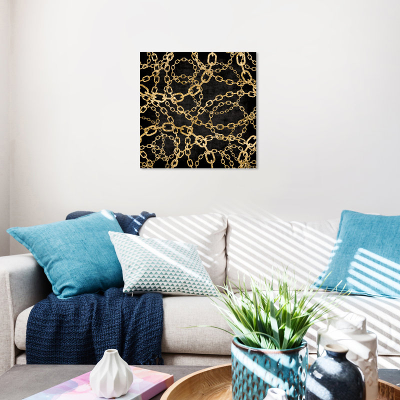 Gold Chains on Black Canvas Wall Art, 20" x 20"
