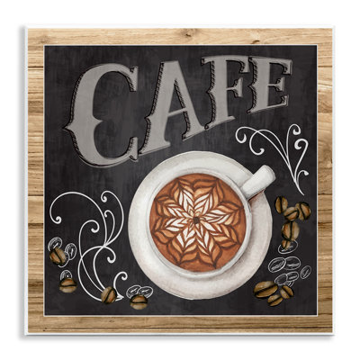 Chalkboard Style Cafe Sign Latte Coffee Beans Motif