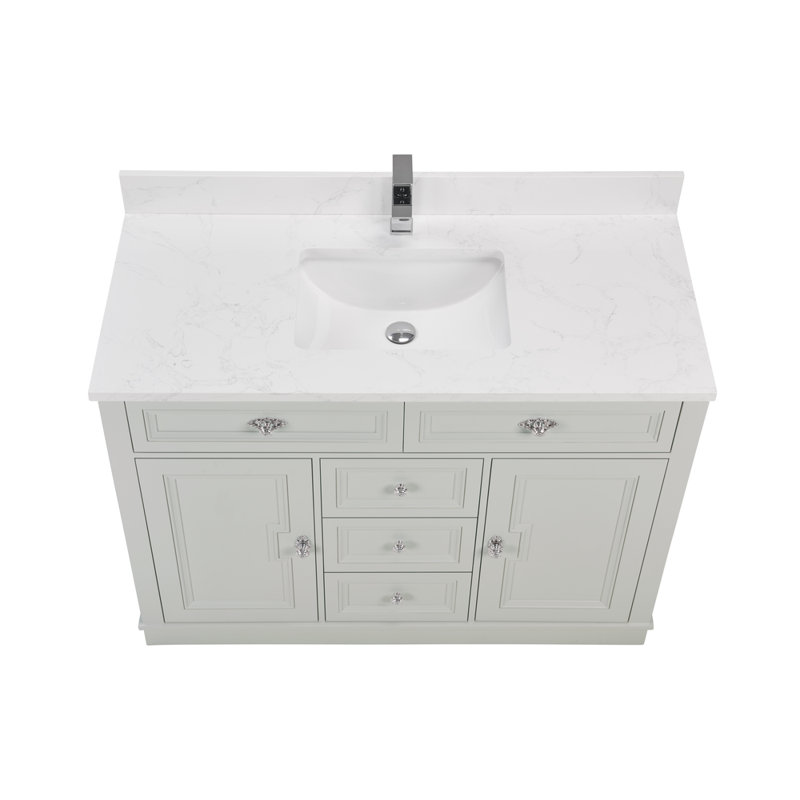 48" Solid Wood Sink Vanity  With 1' Artificial Stone Top, Polished Chrome, Silver Strand