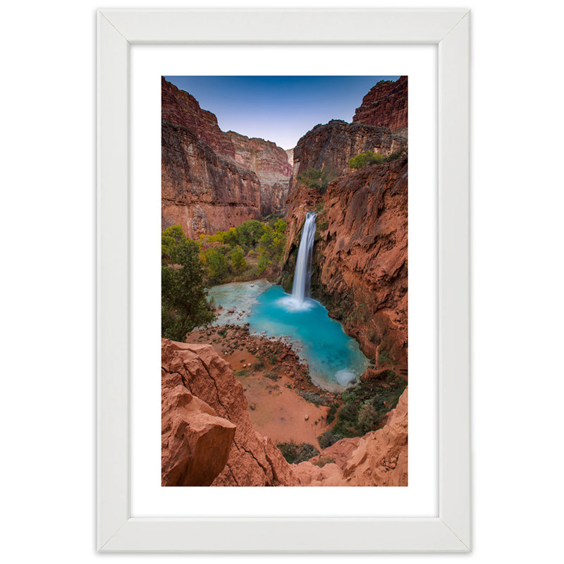 Waterfall Rocks Nature - Single Picture Frame Print, 100cm H x 70cm W, White
