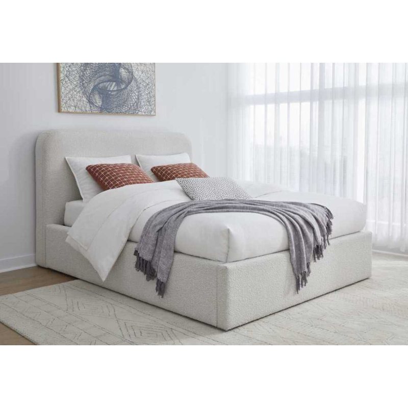 Lit plateforme tapissier Bailee, Reine, Boucle blanc