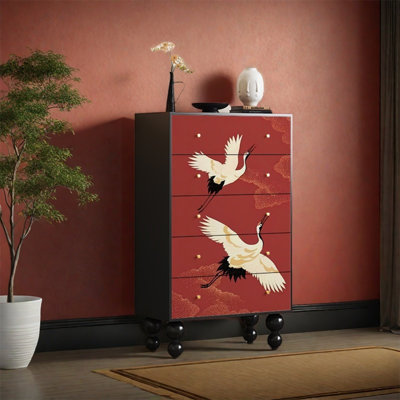 Sturdy Pine Wood Storage Cabinet with Five Drawers