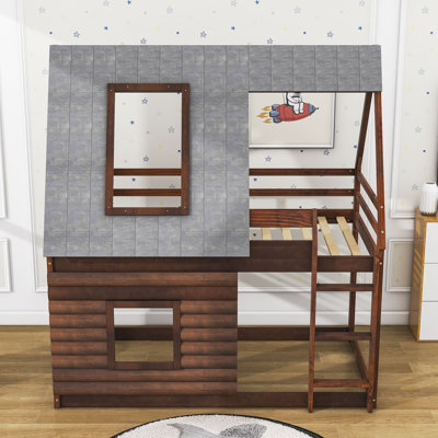 Lit superposé simple en bois avec toit et fenêtres Ojai Kids