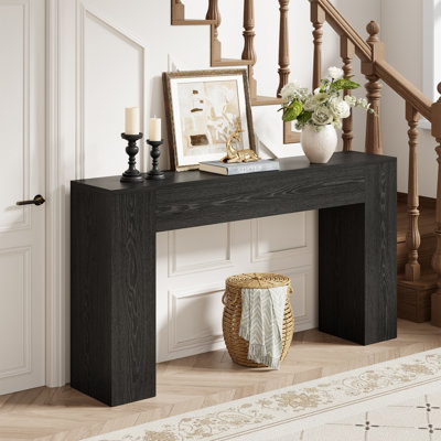 Console 53 pouces noire Farmhouse pour vestibule | Petite table d'entrée, finition en bois noir, canapé derrière le canapé, facile à assembler, décor de présentation, P 11,75 po x l 53,25 po x H 31,5 po